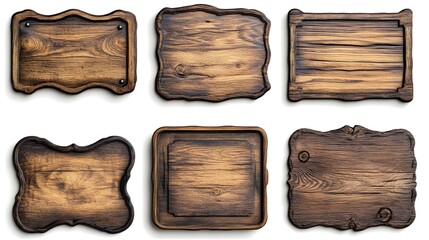 Rustic Wooden Signs Collection Various Shapes Dark Brown Tones