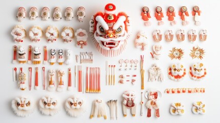 Colorful Traditional Chinese Lion Dance Props and Accessories Display