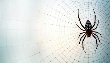 Spider with intricate design sits at center of detailed spiderweb against transparent background. Web threads form complex network. Spider appears large, detailed. Design suggests possible themes