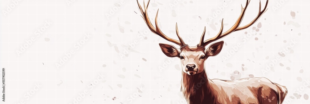 Fototapete Elegant illustrated deer with branching antlers and empty space for customization in design projects. Generative AI