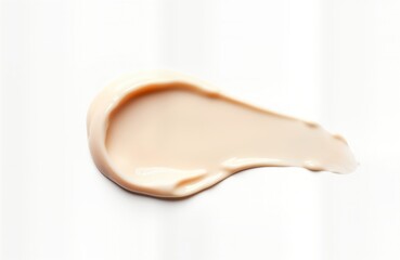 Creamy cosmetic product smear on white background. Cosmetic product texture, application example. Creamy product isolated, ready for presentation. Skin care product appears smooth, light. Perfect for