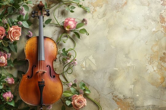 Violin Surrounded by Elegant Floral Arrangement