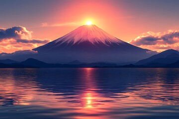 Majestic Mount Fuji Sunrise Over Calm Water