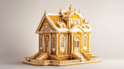 Fototapeta premium Elaborate gold and white gingerbread house.