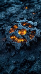 Fototapeta premium Gear symbol illuminated on cracked surface