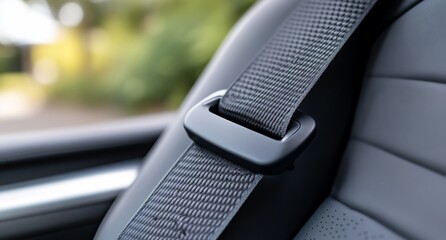 Close-up of a car seatbelt, emphasizing safety and design.
