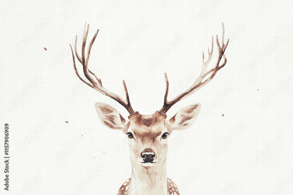 Fototapete elegant illustrated deer with intricate branching antlers in a minimalistic style, perfect for mock 