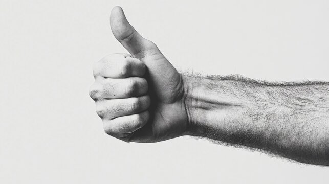A monochrome hand prominently showing a thumbs-up sign, delivering a bold visual of agreement and encouragement with its crisp and clear contrast and composition.