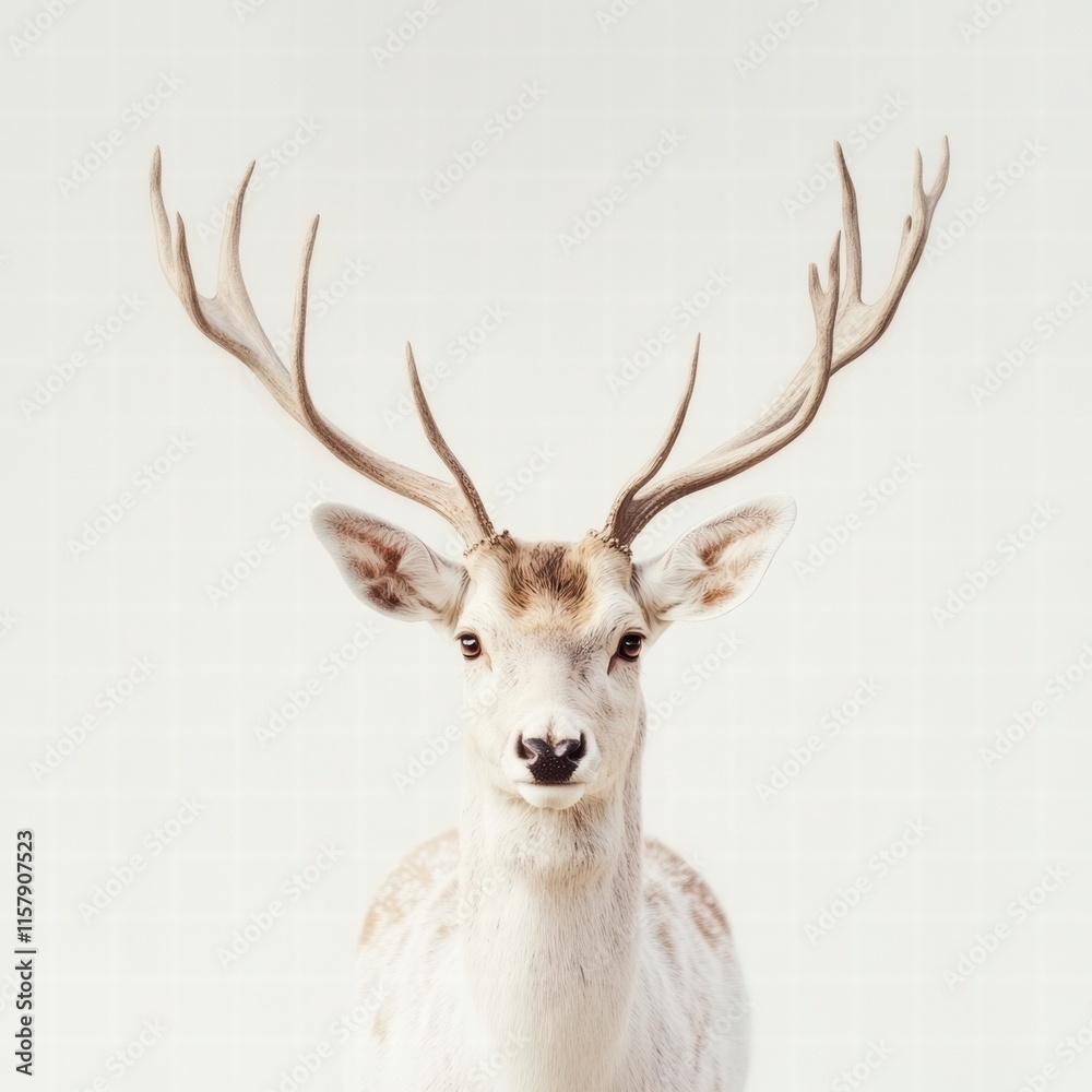 Fototapete Elegant deer with branching antlers posed gracefully in a minimalistic setting perfect for mock up designs. Generative AI