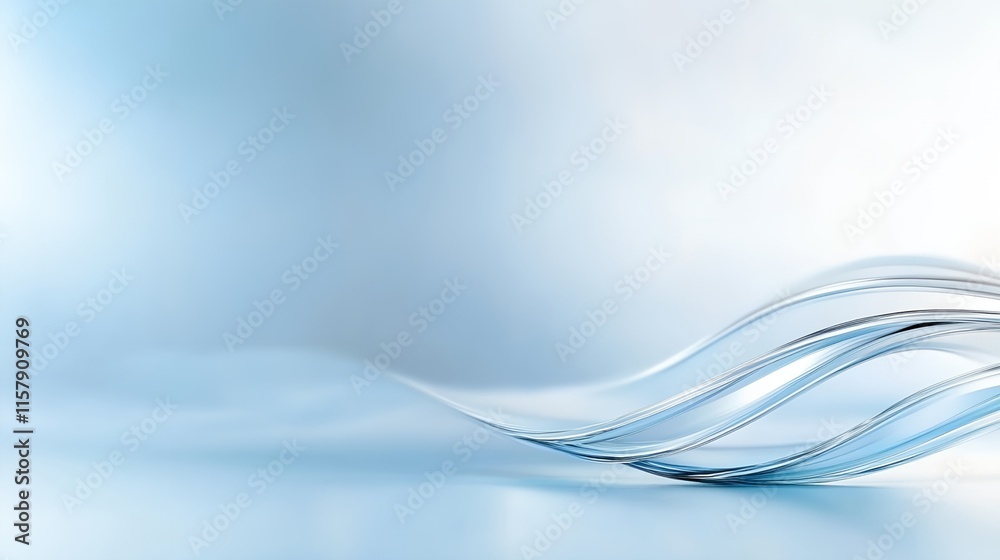 Wall mural blue background with a wave pattern. the wave is made up of silver lines