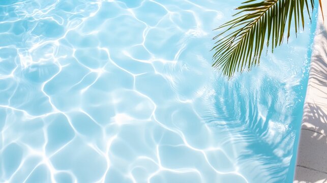 Pool with clear blue water and a palm tree in the background - Powered by Adobe