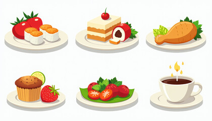 Colorful Food Illustration on Plates