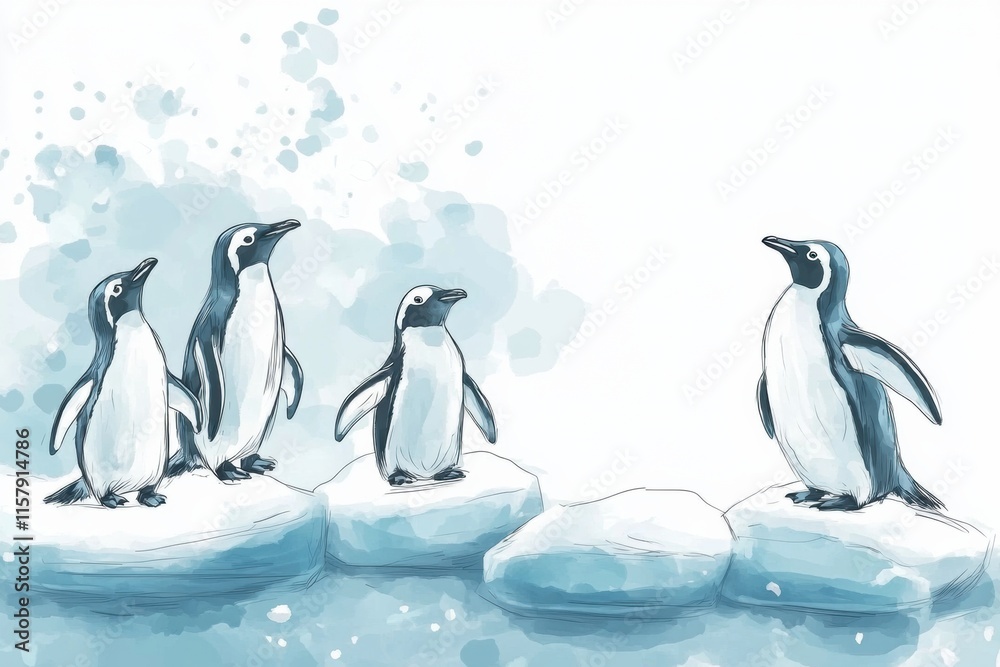 Leinwandbilder playful penguins enjoying a cheerful moment on floating icebergs with space for a personalized messa