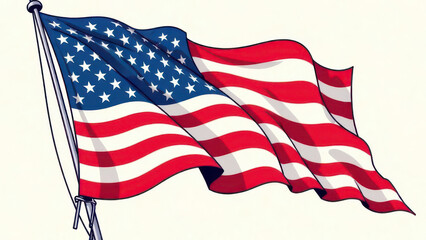Fototapeta premium American flag waving on flagpole with blue field and white stars