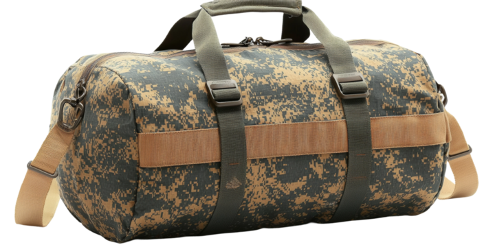 Camouflage Tactical Duffel Bag for Outdoor Adventure Isolated on transparent background - Powered by Adobe
