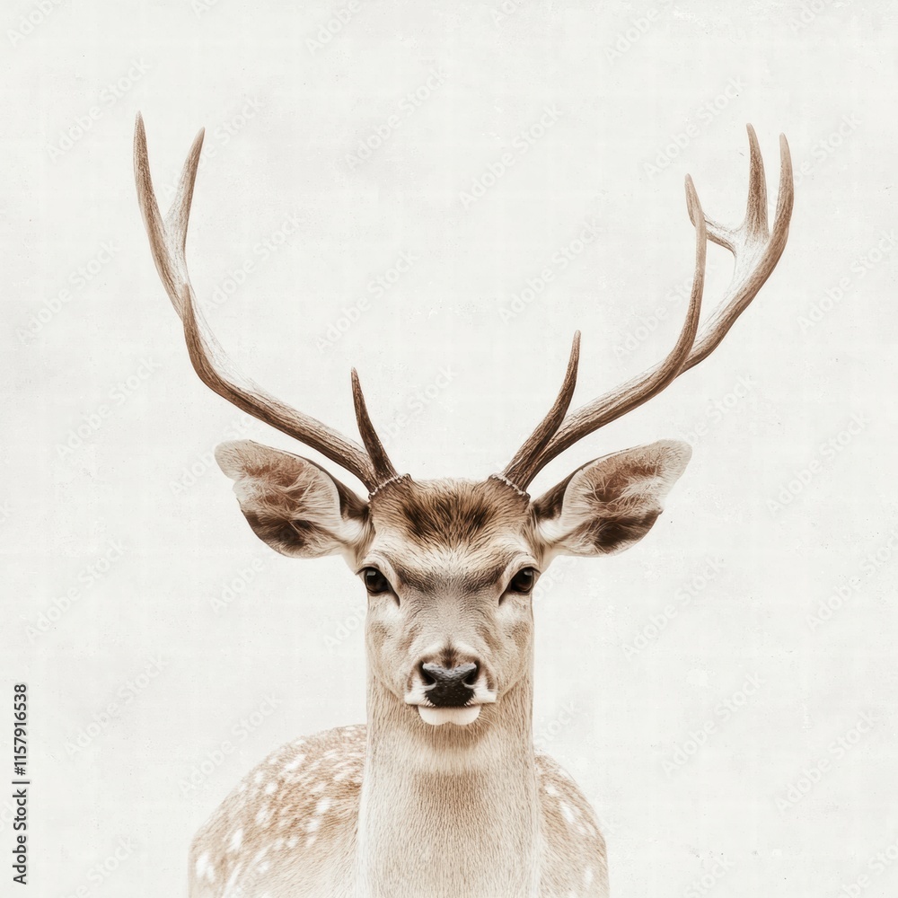 Fototapete elegant deer with branching antlers in gentle light and ample copy space for creative design purpose