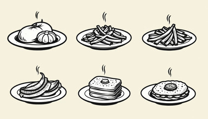 Vintage Food Illustration: Plates of Delicious Dishes