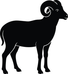Bighorn Sheep Silhouette Vector, Sheep Black Clipart Silhouette