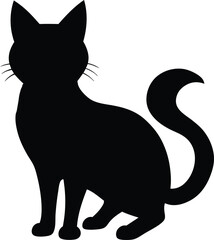 Cute cat silhouette. Adorable domestic animal sitting. Fluffy tabby brown pet. Lovely kitten stands. Graphic element for website. Cartoon flat vector illustration