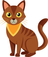 Cute cat concept. Adorable domestic animal sitting. Fluffy tabby brown pet. Lovely kitten stands. Cartoon flat vector illustration