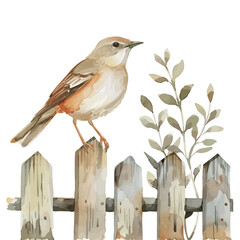 A delightful image of a nightingale perched on a garden fence, showcasing its beautiful song and lovely surroundings.