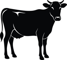 Cow Silhouette icon illustration Vector White Background. Dairy cattle or dairy cow icon