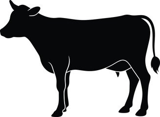 Cow Silhouette icon illustration Vector White Background. Dairy cattle or dairy cow icon