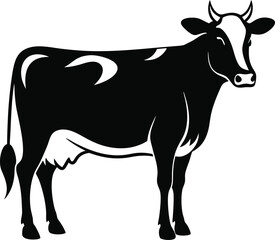 Fototapeta premium Cow Silhouette icon illustration Vector White Background. Dairy cattle or dairy cow icon