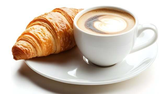 Person enjoying an Italian cappuccino with a fresh croissant for breakfast