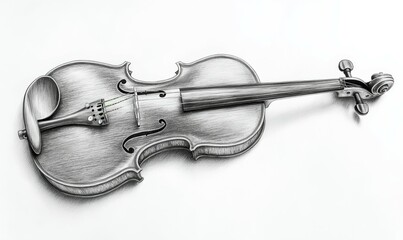 Obraz premium Old violin sketched in pencil, fine details of wood grain and strings, dramatic shadows and soft highlights on its polished surface, timeless elegance,