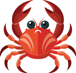 Colorful red crab vector illustration. Sea creature in flat design. Shell crab icon isolated on white background. Water animal with claws.