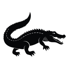 isolated crocodile vector, Crocodiles and Alligators silhouette hand Drawn. Crocodile Silhouette Vector Style illustration white Background