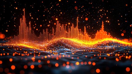 Fototapeta premium Abstract Digital Landscape: Glowing Orange Data Wave