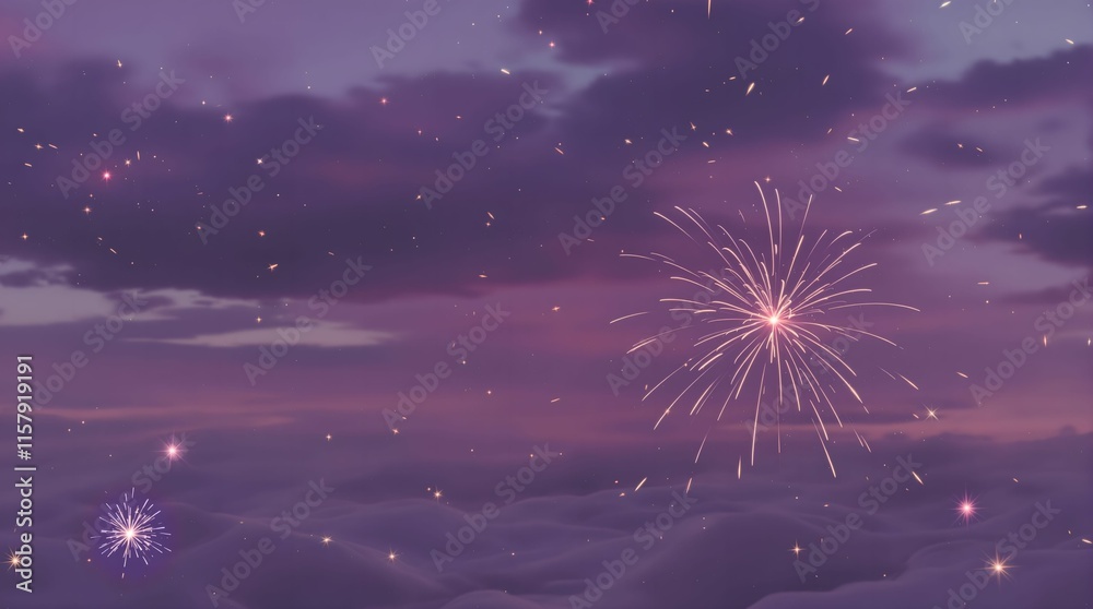 Aufkleber the image depicts a serene night sky with a beautiful fireworks display in the background, creating 