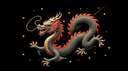 Fototapeta premium Majestic Chinese Dragon in 3D Render: A Symbol of Power and Luck