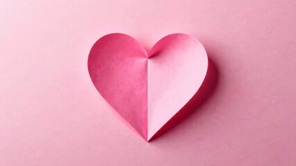 Fototapeta premium Origami pink paper heart on light pink background