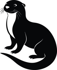 Vector Illustration of Sea Otter Silhouette. Vector of Asian Otter, Aonyx cinerea or Oriental Small-clawed Otter on whiet background.