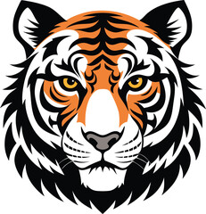 Create a striking tiger face illustration, focusing on the animal's intense gaze, detailed fur patterns.