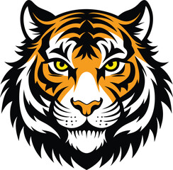 Create a striking tiger face illustration, focusing on the animal's intense gaze, detailed fur patterns.