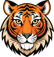 Obraz premium Create a striking tiger face illustration, focusing on the animal's intense gaze, detailed fur patterns.