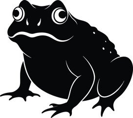 Frogs and toads set of different species in different poses. Different kinds of frogs. Black vector silhouettes