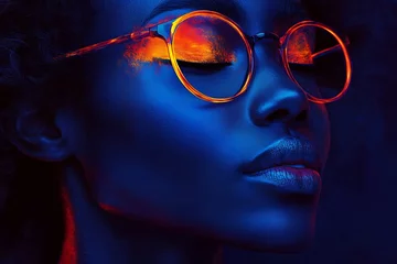 Woman Wearing Round Glasses Under Neon Light © Diki prayoga