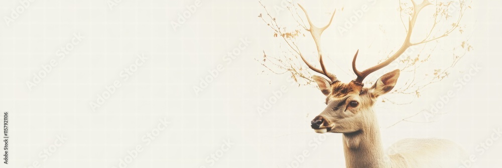 Fototapete elegant deer with branching antlers standing gracefully in a serene setting perfect for mock up desi