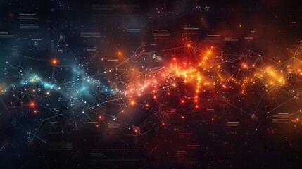 Fototapeta premium A vibrant cosmic visualization depicting interconnected stars and data points in space.
