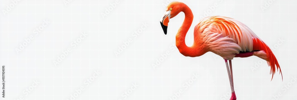 Aufkleber flamingo standing gracefully on one leg in a serene environment with ample copy space for creative u