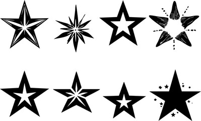 Obraz premium Collection of black and white star symbols isolated on white background.