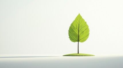 Fototapeta premium Small green leaf tree stands alone on a plain white surface in a minimalist setting representing nature and growth