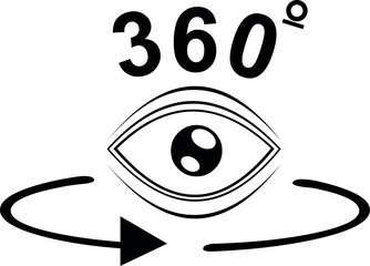 vector illustration black and white icon eye view 360 degrees concept