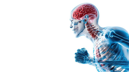 Human anatomy in action with visible muscles. transparent background