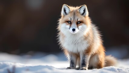 Fototapeta premium A Fox Amidst the Snow, Its Striking Fur Visible Against the White Backdrop, Symbolizes the Charm of Winter Nature